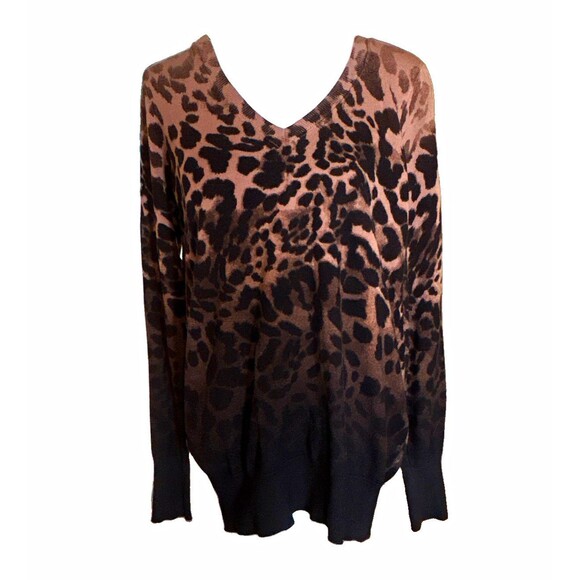 Lane Bryant Sweaters - Lane Bryant Brown/Black Leopard Print V-Neck Long Sleeve Pullover Sweater 14/16